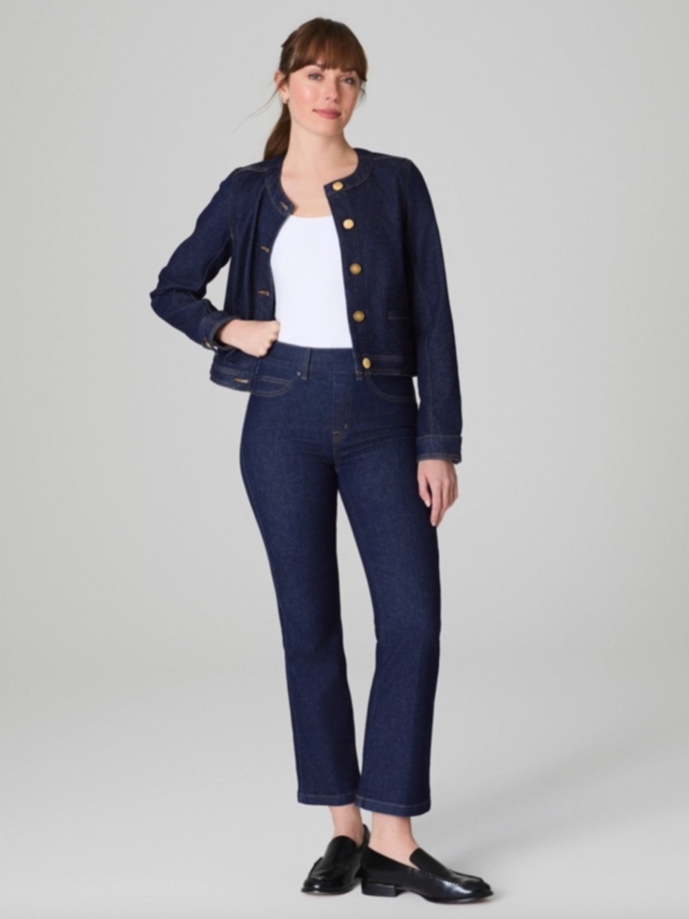 SPANX Original EveryWear Kick Flare Crop Jeans Raw Indigo Blue Small Pull On